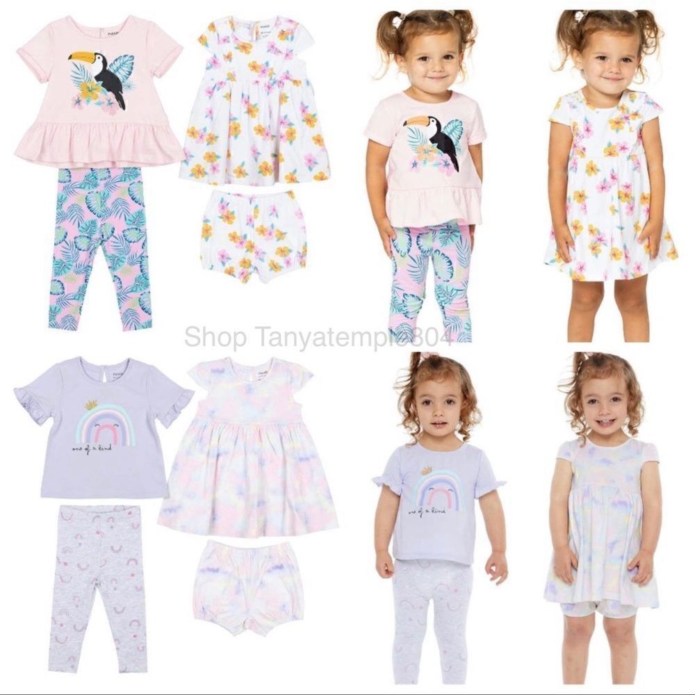 Pekkle Infant 8- piece clothing purple rainbow and pink toucan set 9 Month